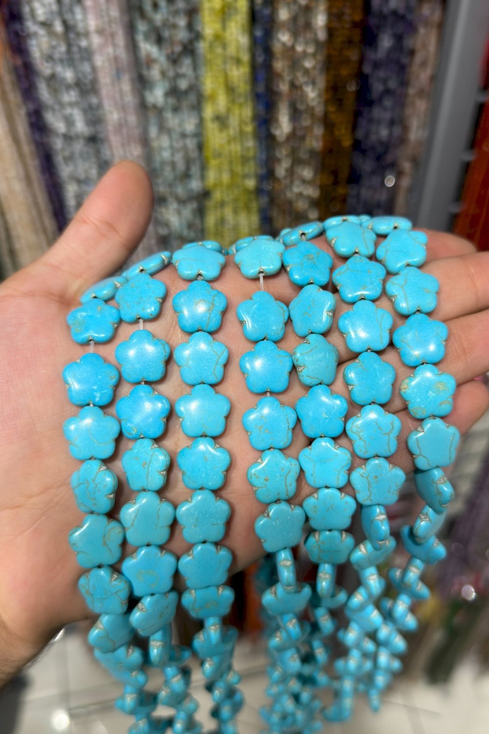 Sıkma Turkuaz Çiçek Kesim Mavi 15x5mm Doğal Taş Dizi