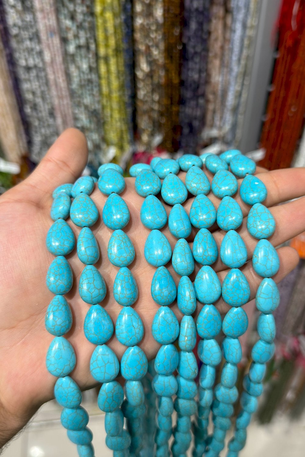 Sıkma Turkuaz Damla Kesim Mavi 13x17mm Doğal Taş Dizi
