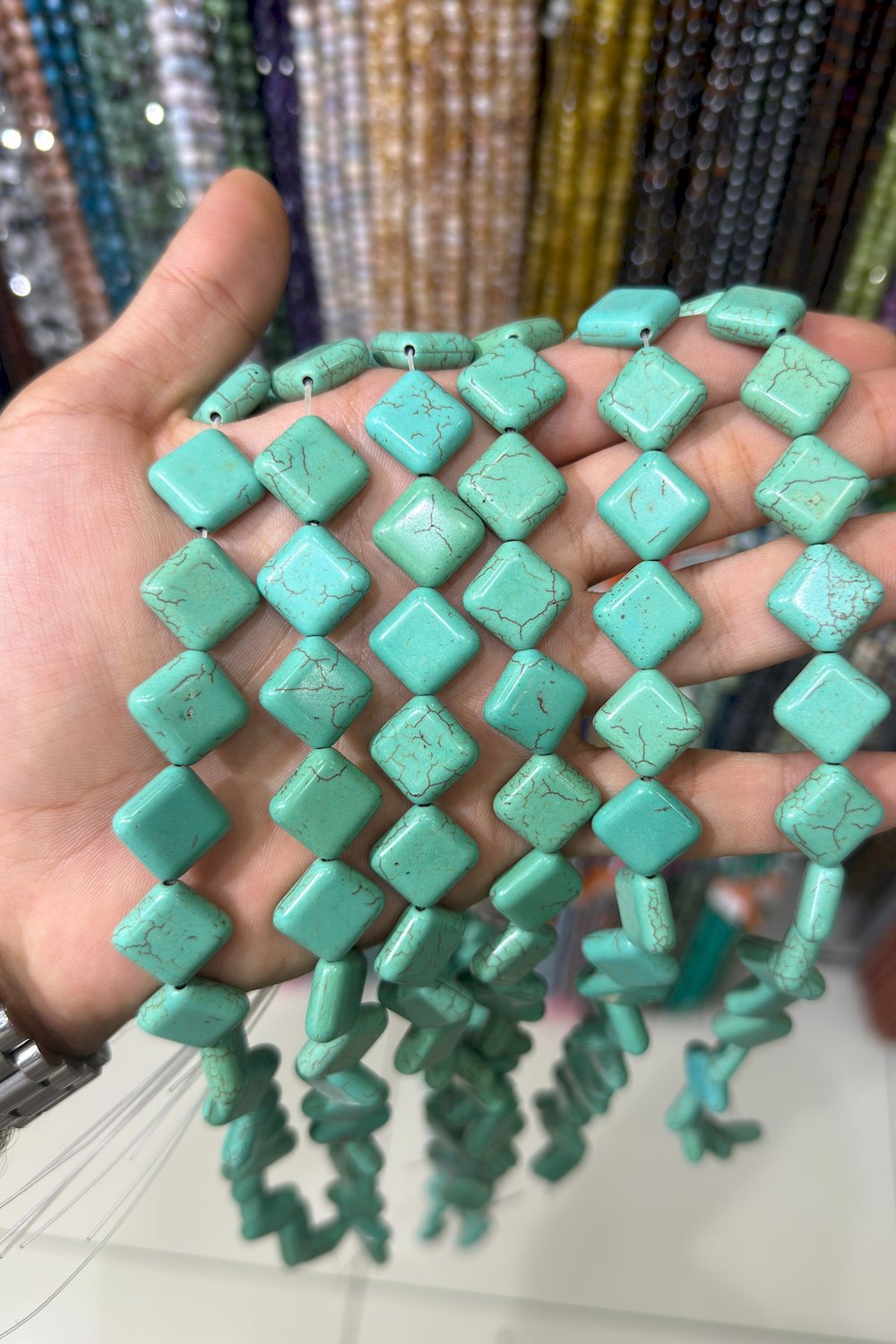 Sıkma Turkuaz Kare Kesim Mavi 16x6mm Doğal Taş Dizi