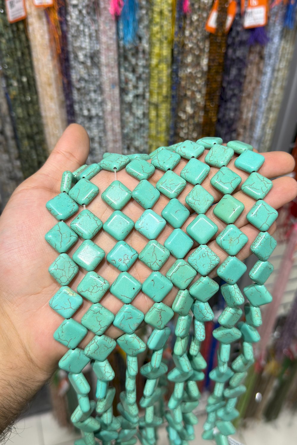 Sıkma Turkuaz Kare Kesim Yeşil 14x6mm Doğal Taş Dizi