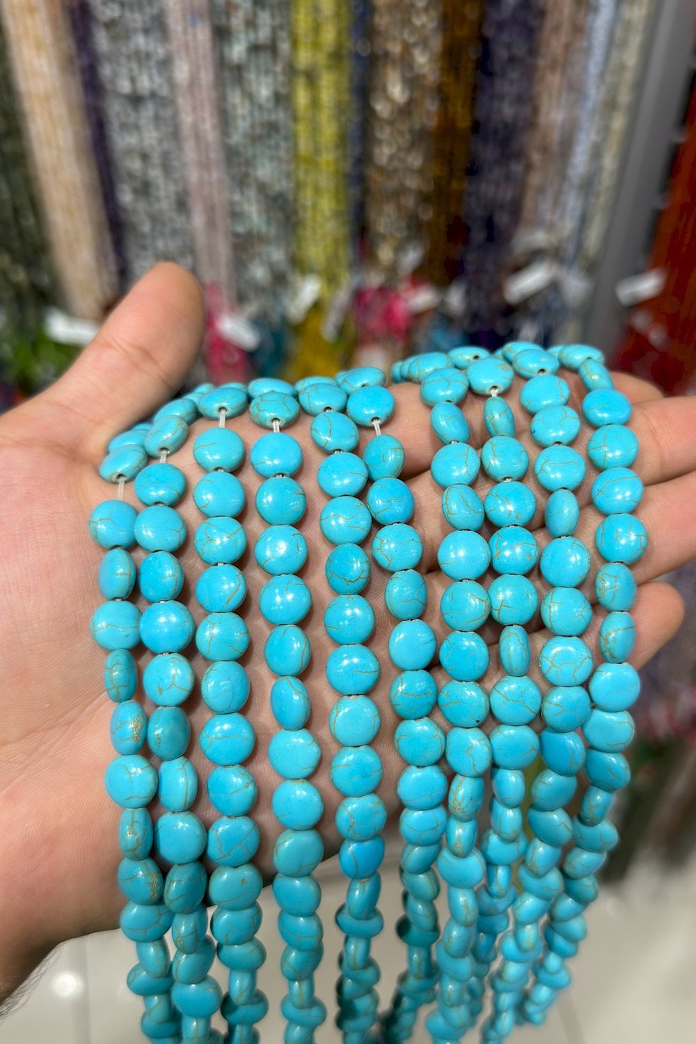 Sıkma Turkuaz Oval Kesim Mavi 10mm Doğal Taş Dizi