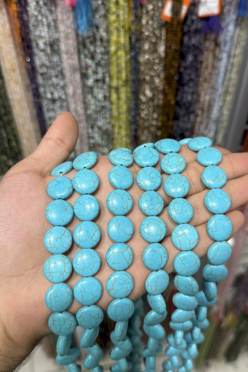 Sıkma Turkuaz Oval Kesim Mavi 16mm Doğal Taş Dizi