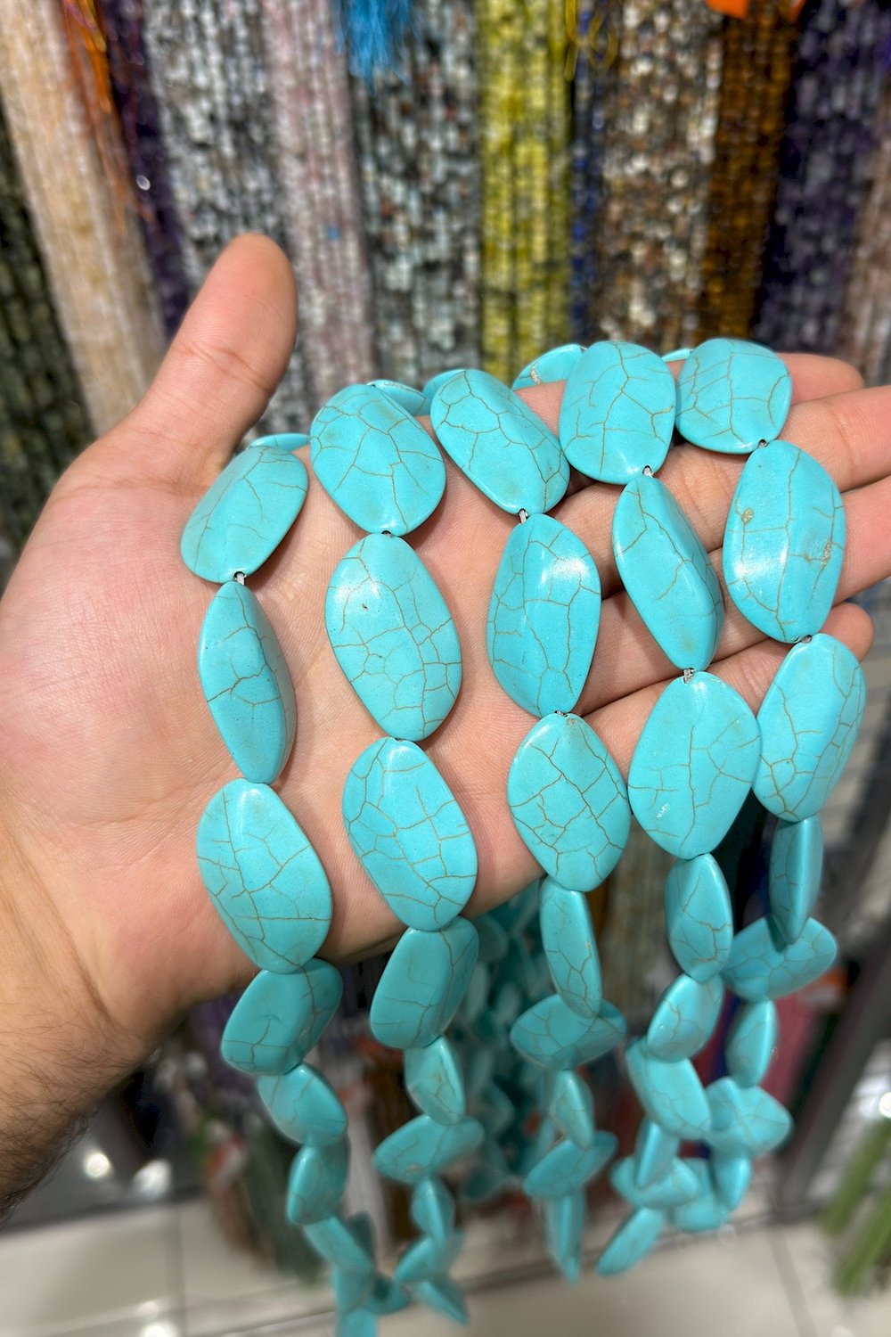 Sıkma Turkuaz Oval Kesim Mavi 21x35mm Doğal Taş Dizi