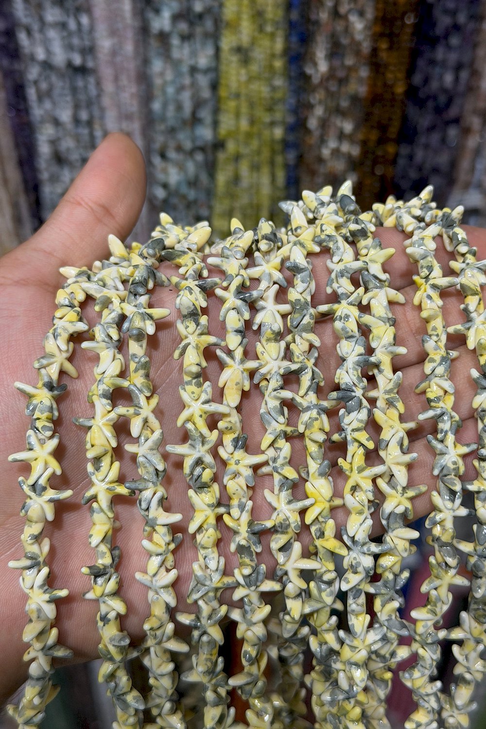 Pressed Turquoise Stone Stone Starfish Cut 15mm Yellow Bead Strand