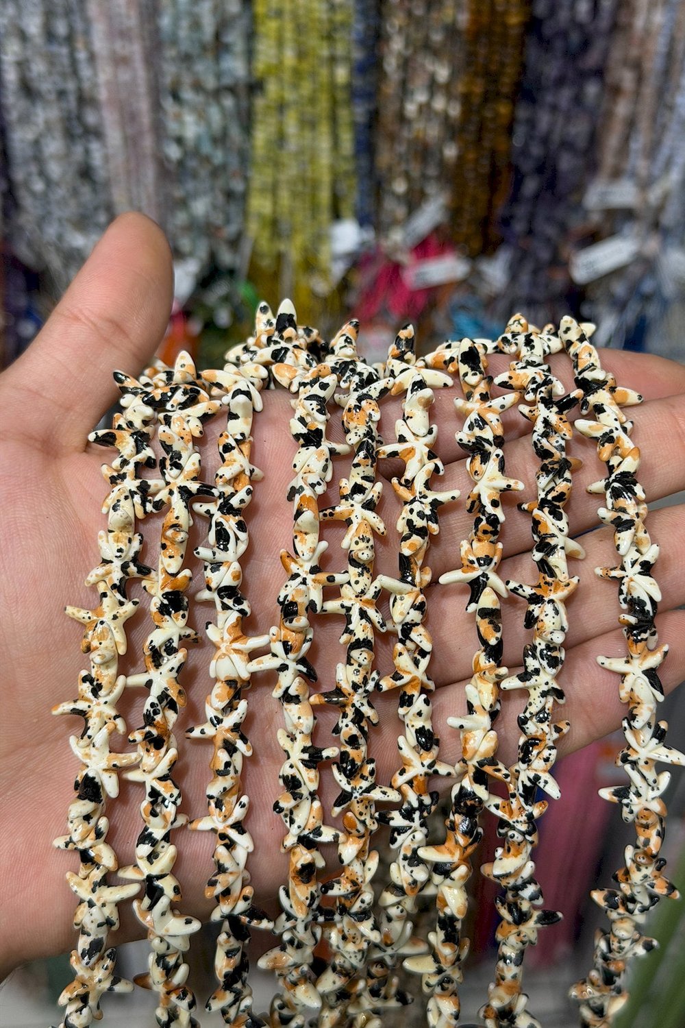 Sıkma Turkuaz Taşı Deniz Yıldızı Kesim 15mm Siyah Beyaz Dizi