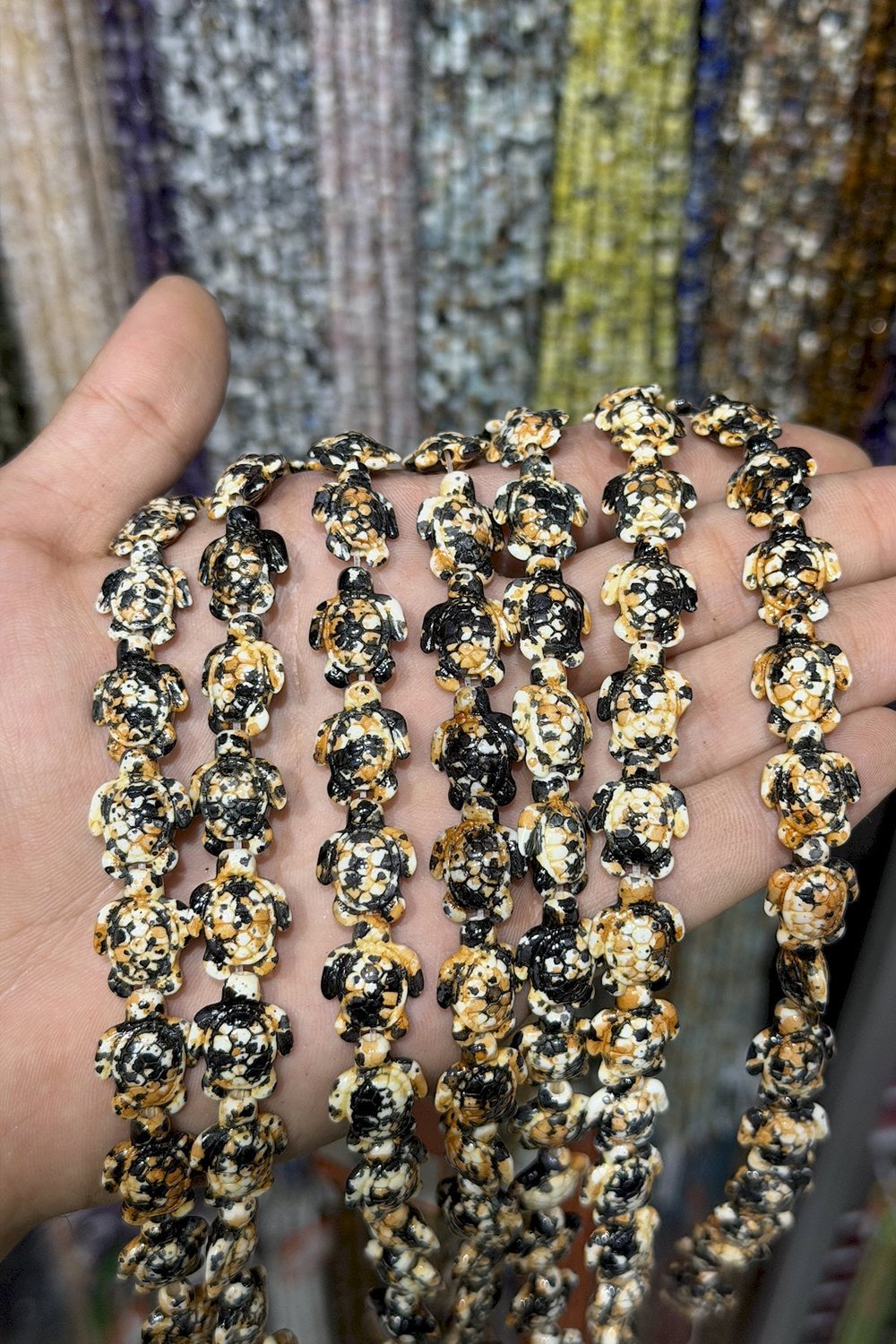 Sıkma Turkuaz Taşı Kaplumbağ Kesim 10mm Beyaz Turuncu Dizi