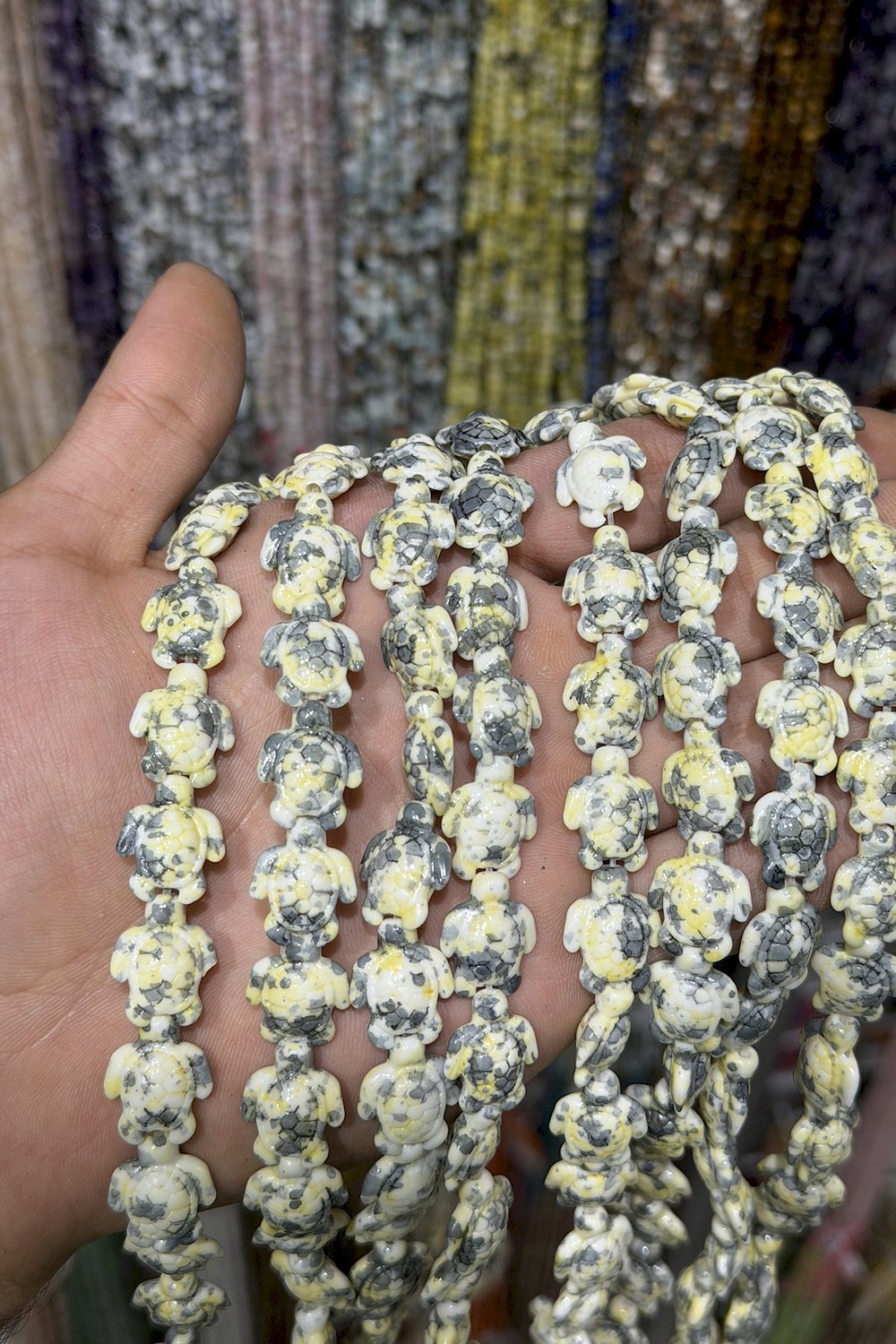 Sıkma Turkuaz Taşı Kaplumbağ Kesim 10mm Yeşil Beyaz Dizi