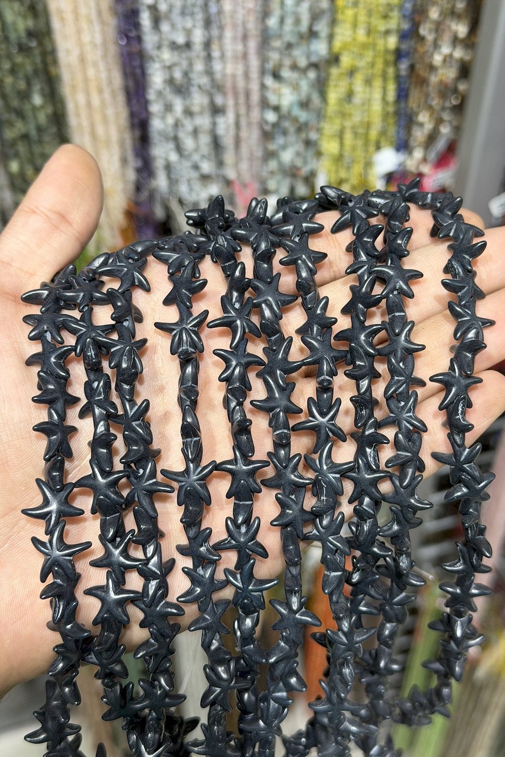 Sıkma Turkuaz Taşı Yıldız Kesim Siyah 15mm Doğal Taş Dizi