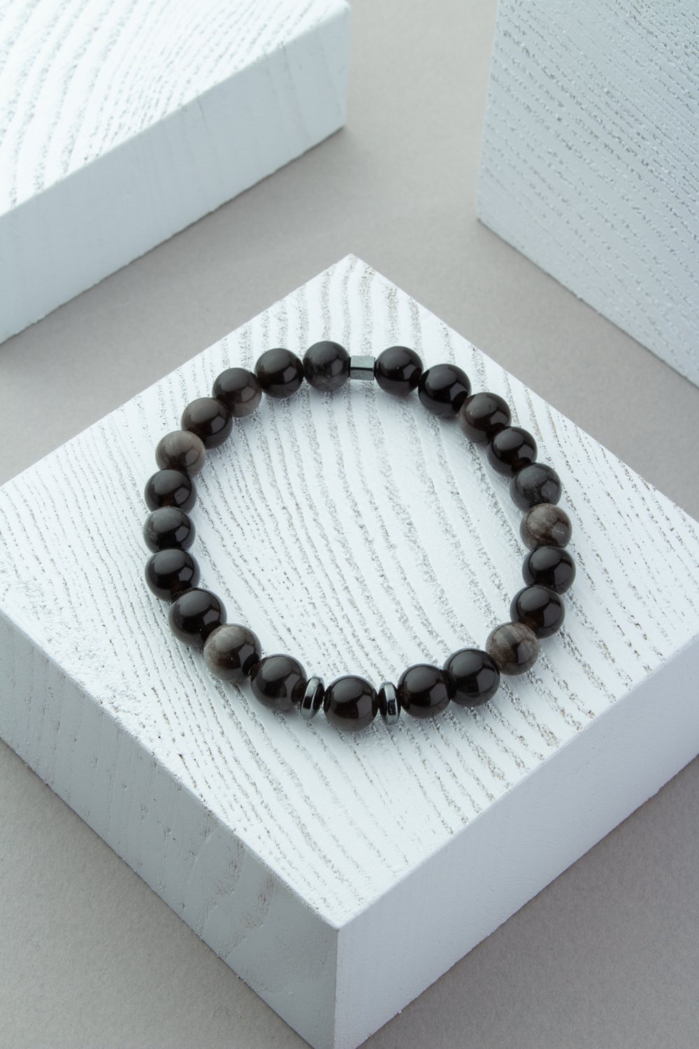 Silver Obsidyen Doğal Taş Küre Kesim Bileklik