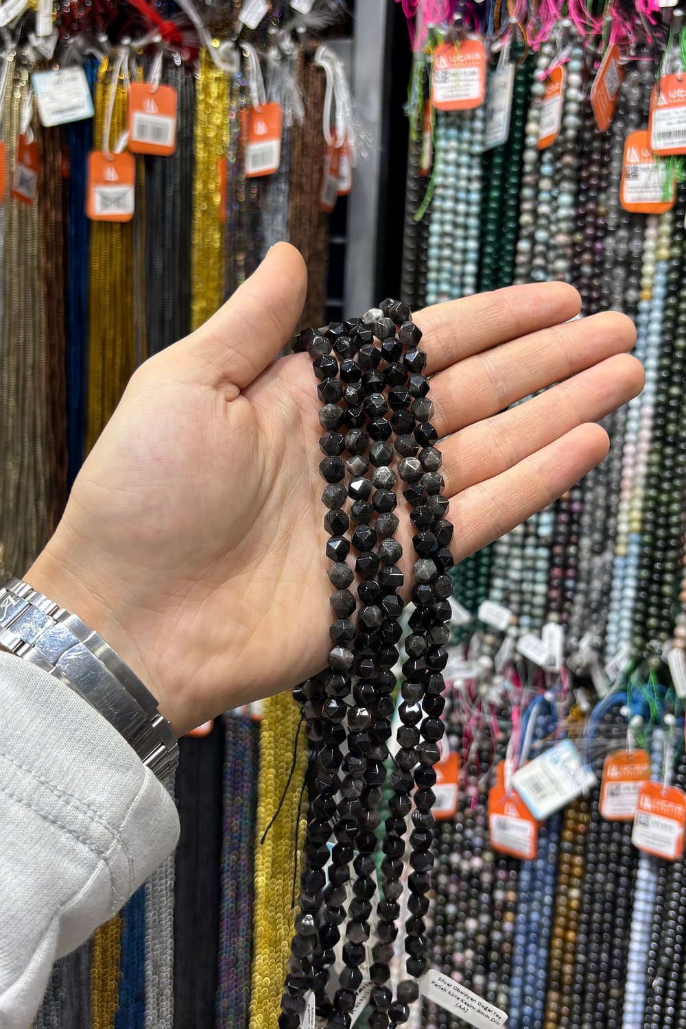 Cylinder Obsidian Natural Stone Globe Cut 8mm String Of Beads