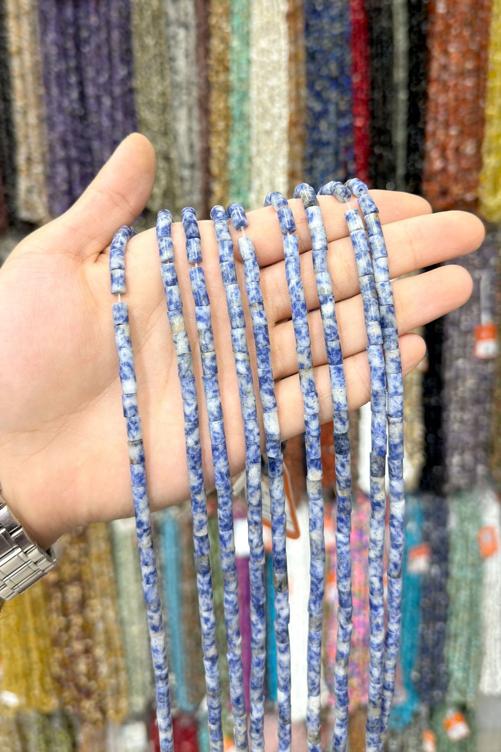 Sodalit Doğal Taş Parlak Silindir Kesim 5x8mm Dizi [AA]
