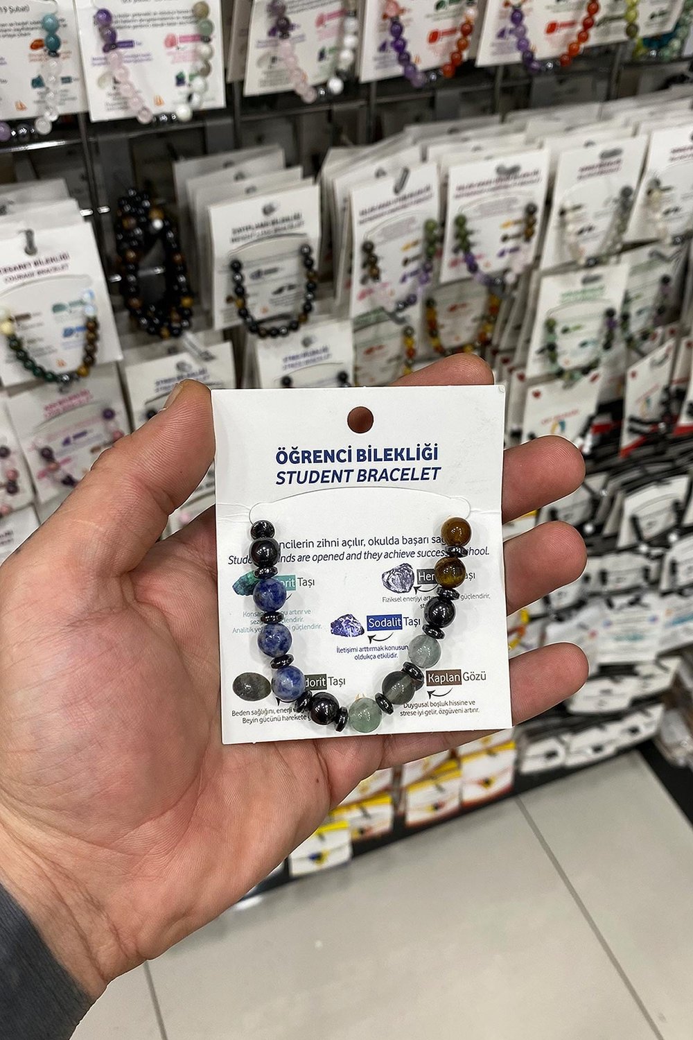 Sodalit-Florit Taşı Karışık Doğal Taş Küre Kesim 8mm Öğrenci Bilekliği
