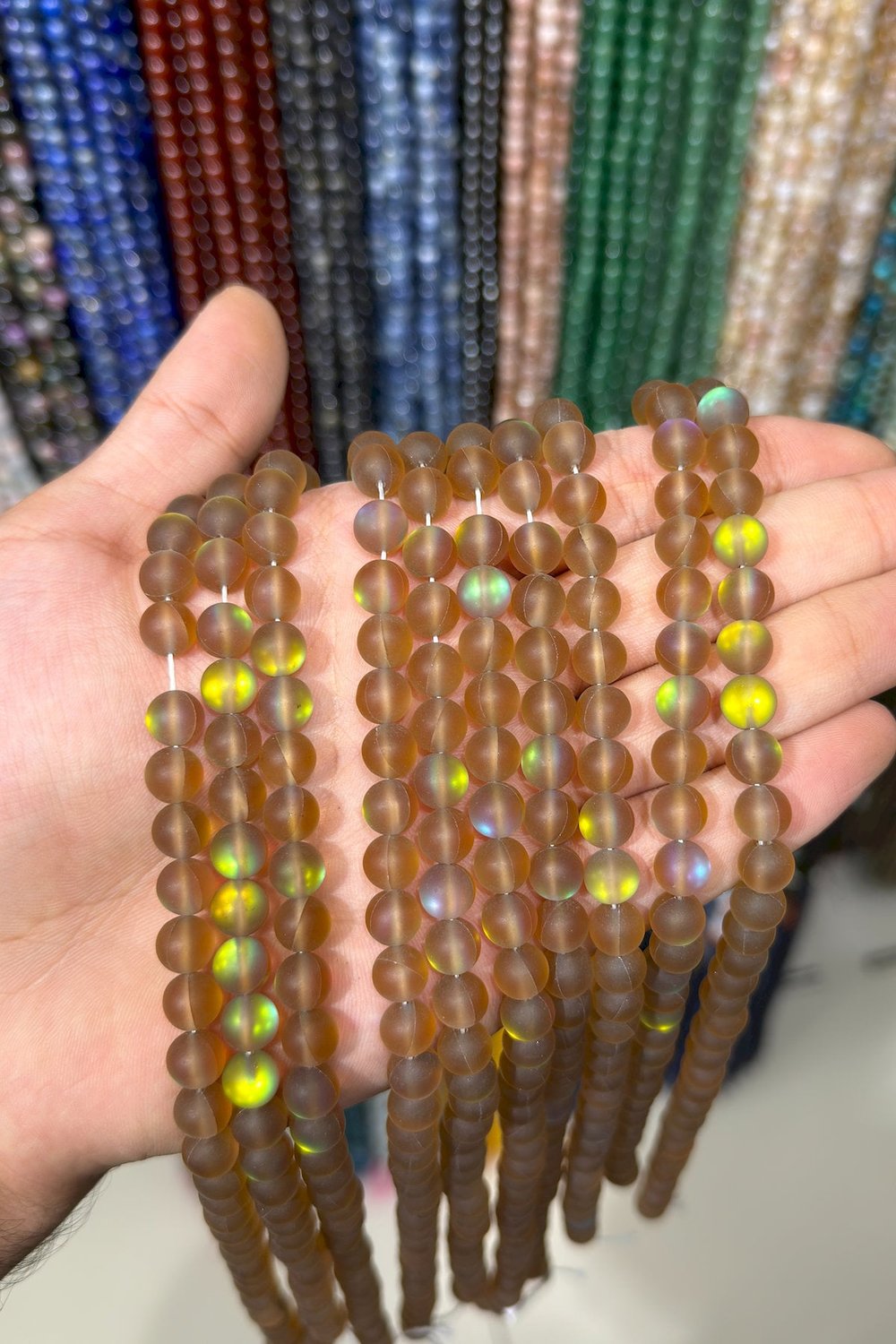 Termal Kuvars Taşı Küre Kesim Mat Kahverengi 8mm Doğal Taş Dizi [AA]