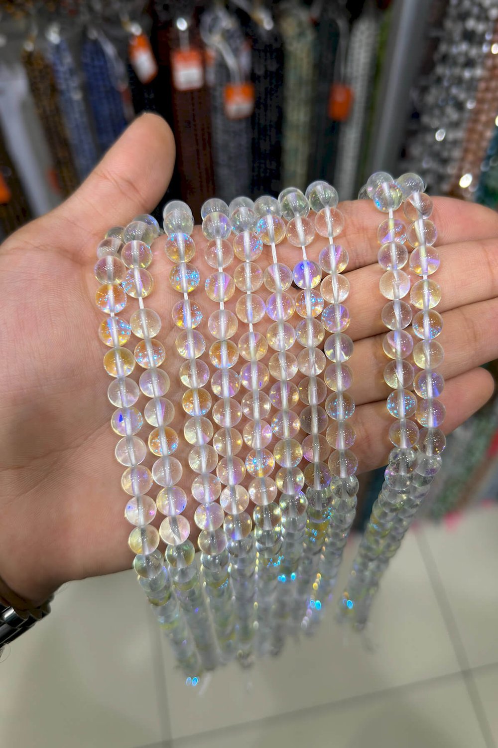 Termal Kuvars Taşı Küre Kesim Parlak Beyaz 8mm Doğal Taş Dizi [AB+]