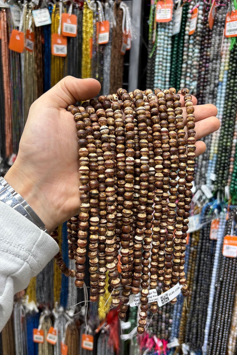 Tibet Akik Taşı Küre Kesim Mat Kahverengi 8mm Doğal Taş Dizi [AA]