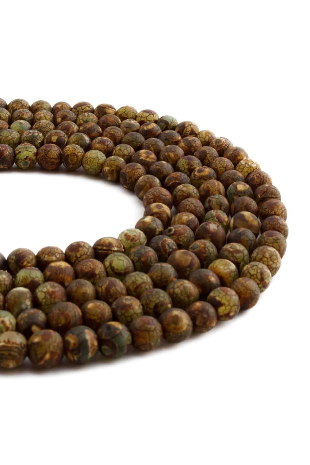 Tibetan Agate Natural Stone Matte Green Brown Globe Cut 6mm String Of Beads