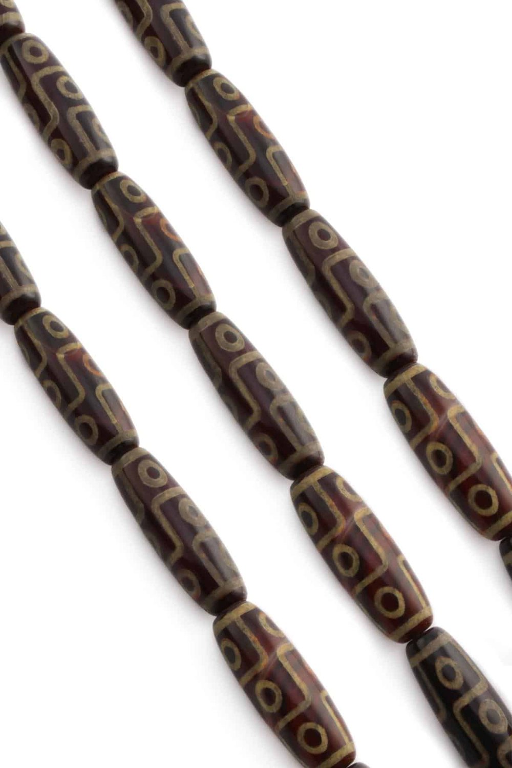 Tibetan Agate Natural Stone Shiny Brown Cylinder Cut 14x40mm String Of Beads