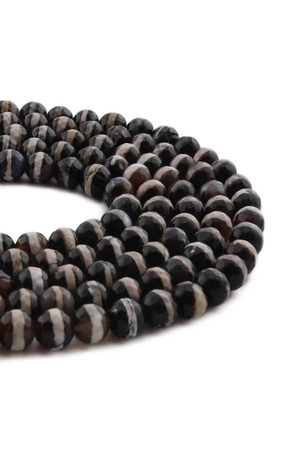 Tibetan Agate Natural Stone Shiny Black Facet Globe Cut 8mm String Of Beads