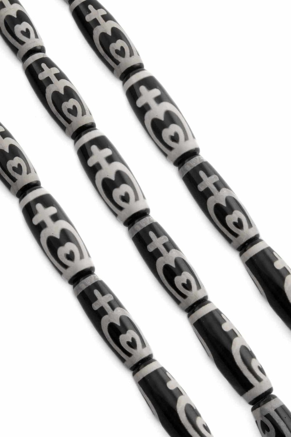 Tibetan Agate Natural Stone Shiny Black Cylinder Cut 14x40mm String Of Beads