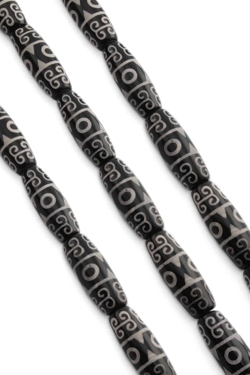 Tibetan Agate Natural Stone Shiny Black Cylinder String Of Beads