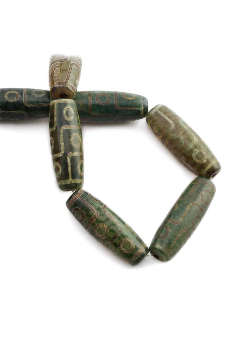 Tibet Akik Taşı Silindir Kesim Parlak Yeşil 14x40mm Doğal Taş Dizi