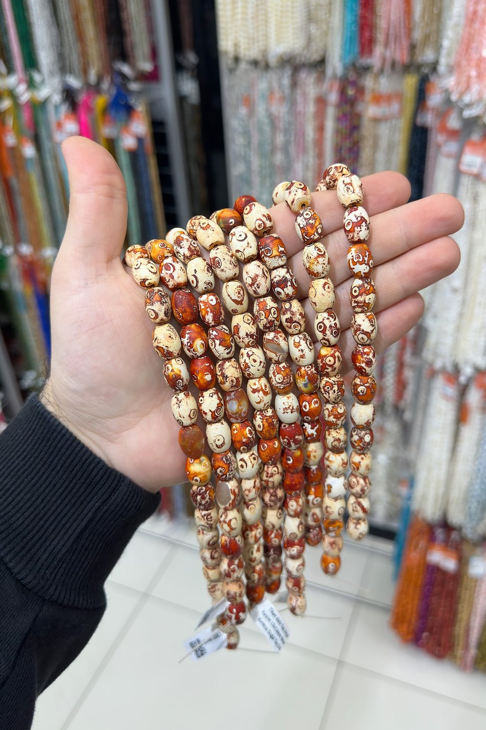 Tibet Akik Taşı Arpa Kesim Beyaz Kırmızı 10x14mm Doğal Taş Dizi