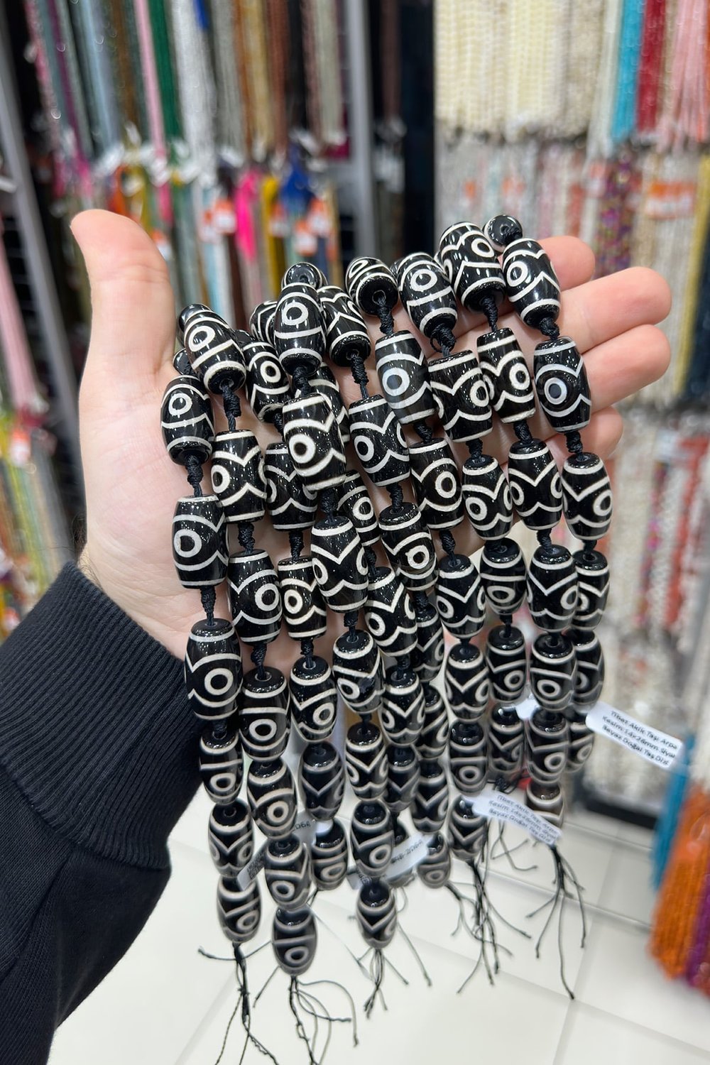 Tibet Akik Taşı Arpa Kesim Siyah Beyaz 14x26mm Doğal Taş Dizi
