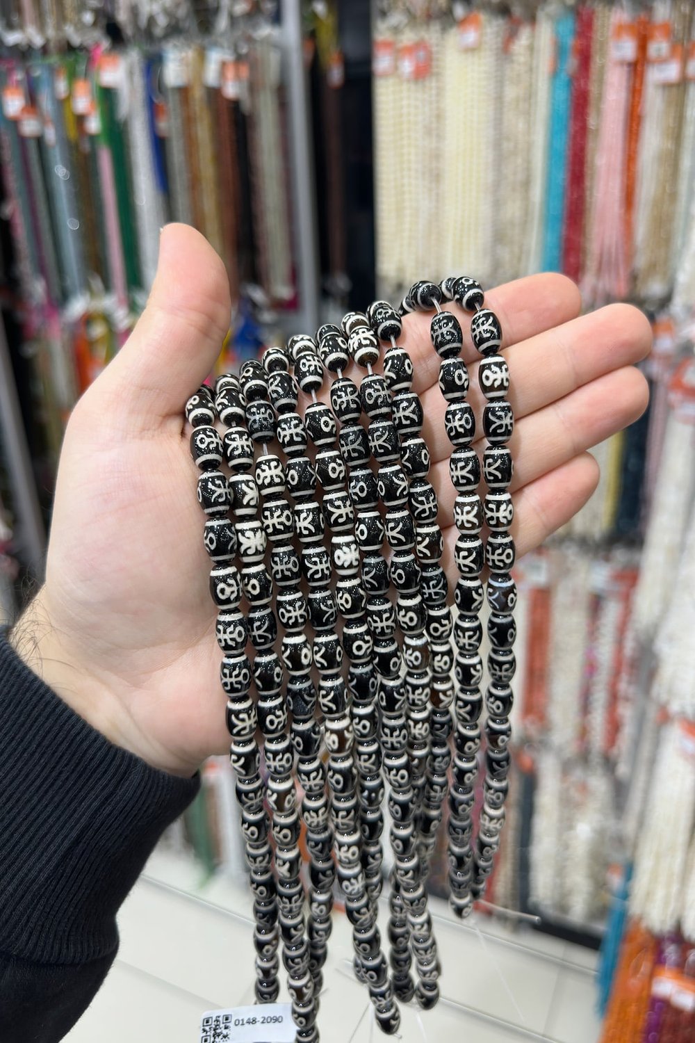 Tibet Akik Taşı Arpa Kesim Siyah Beyaz 8x12mm Doğal Taş Dizi