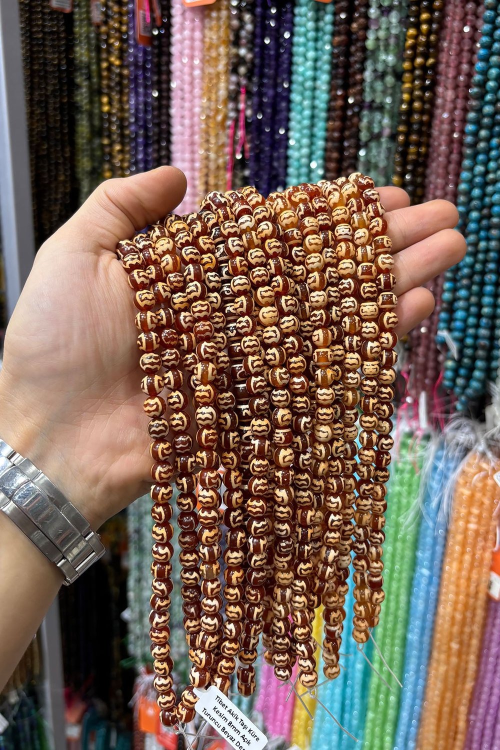 Tibet Akik Taşı Küre Kesim 8mm Açık Kırmızı Beyaz Doğal Taş Dizi
