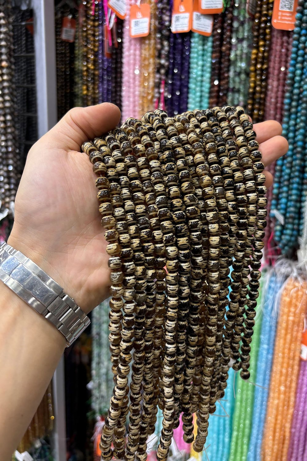 Tibet Akik Taşı Küre Kesim Siyah Beyaz 8mm Doğal Taş Dizi