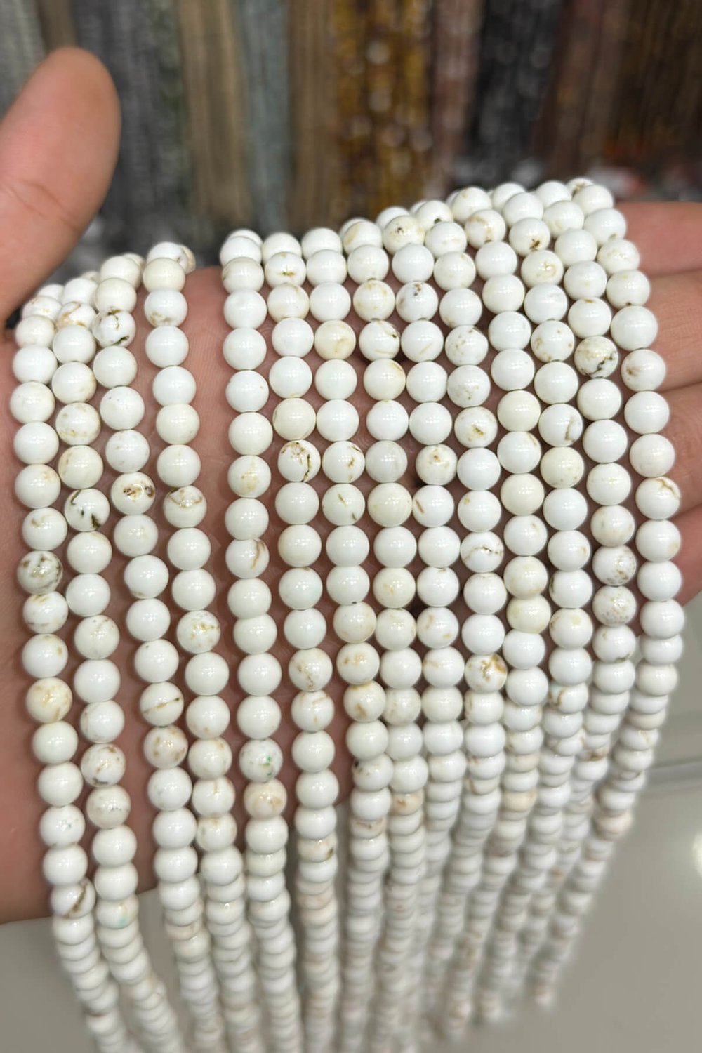 Turkuaz Taşı Küre Kesim Parlak Beyaz 6mm Doğal Taş Dizi [AB]