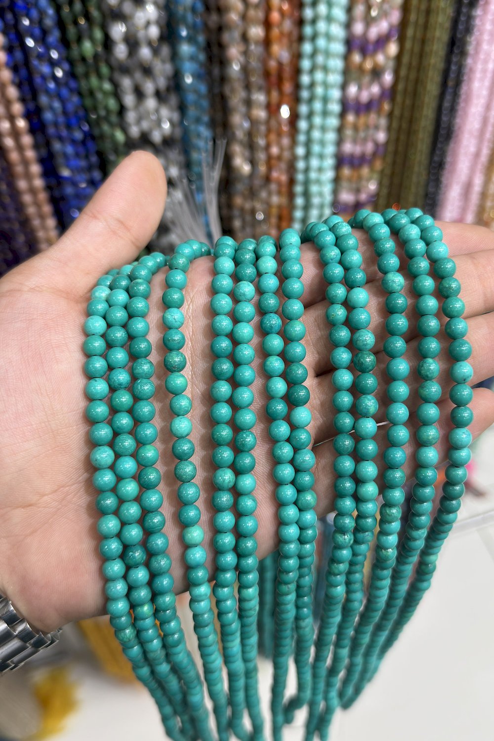 Turkuaz Taşı Küre Kesim Parlak Yeşil 6mm Doğal Taş Dizi [AB]