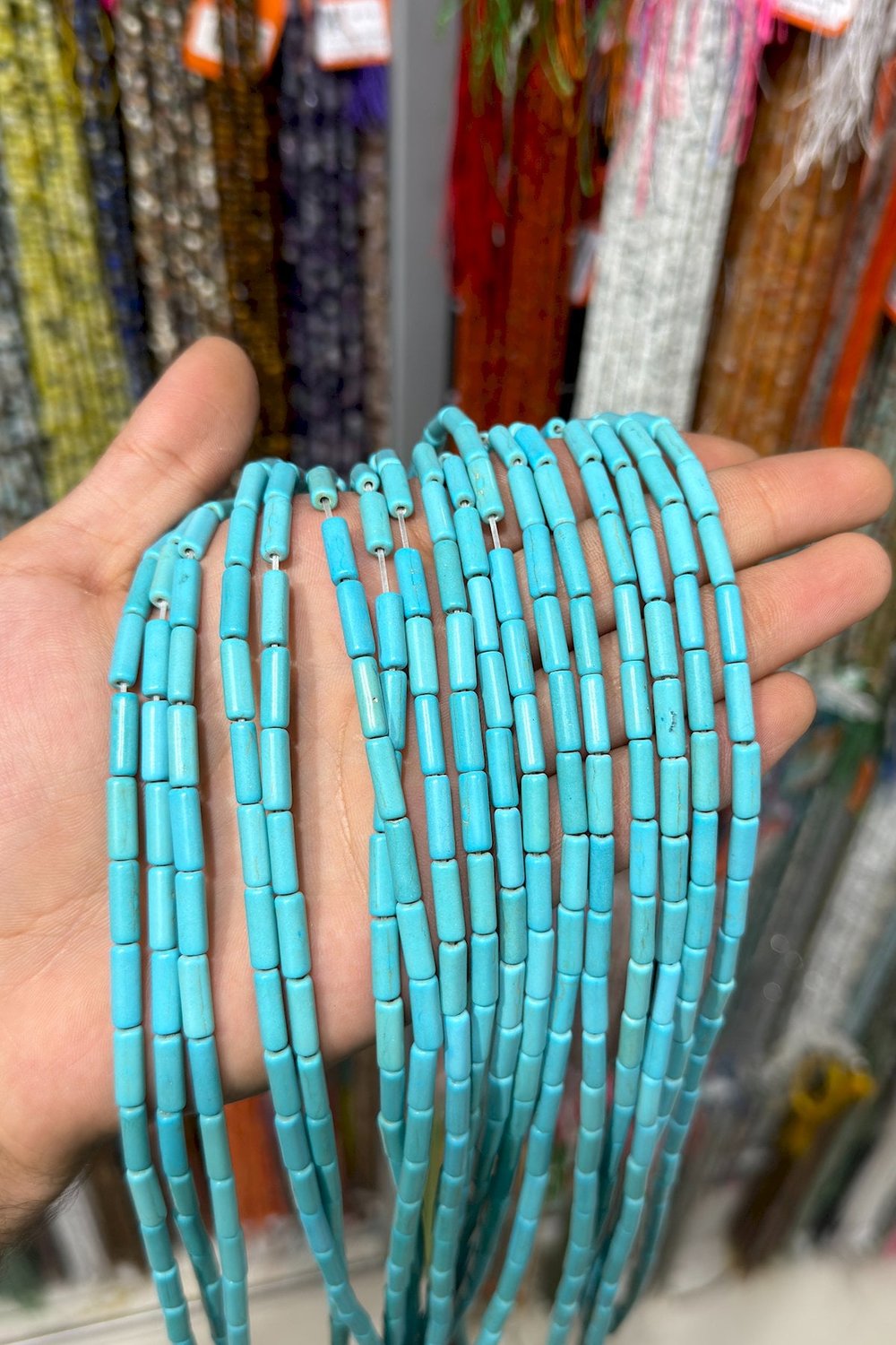 Turkuaz Taşı Silindir Kesim Parlak Mavi 4x13mm Doğal Taş Dizi [B+]