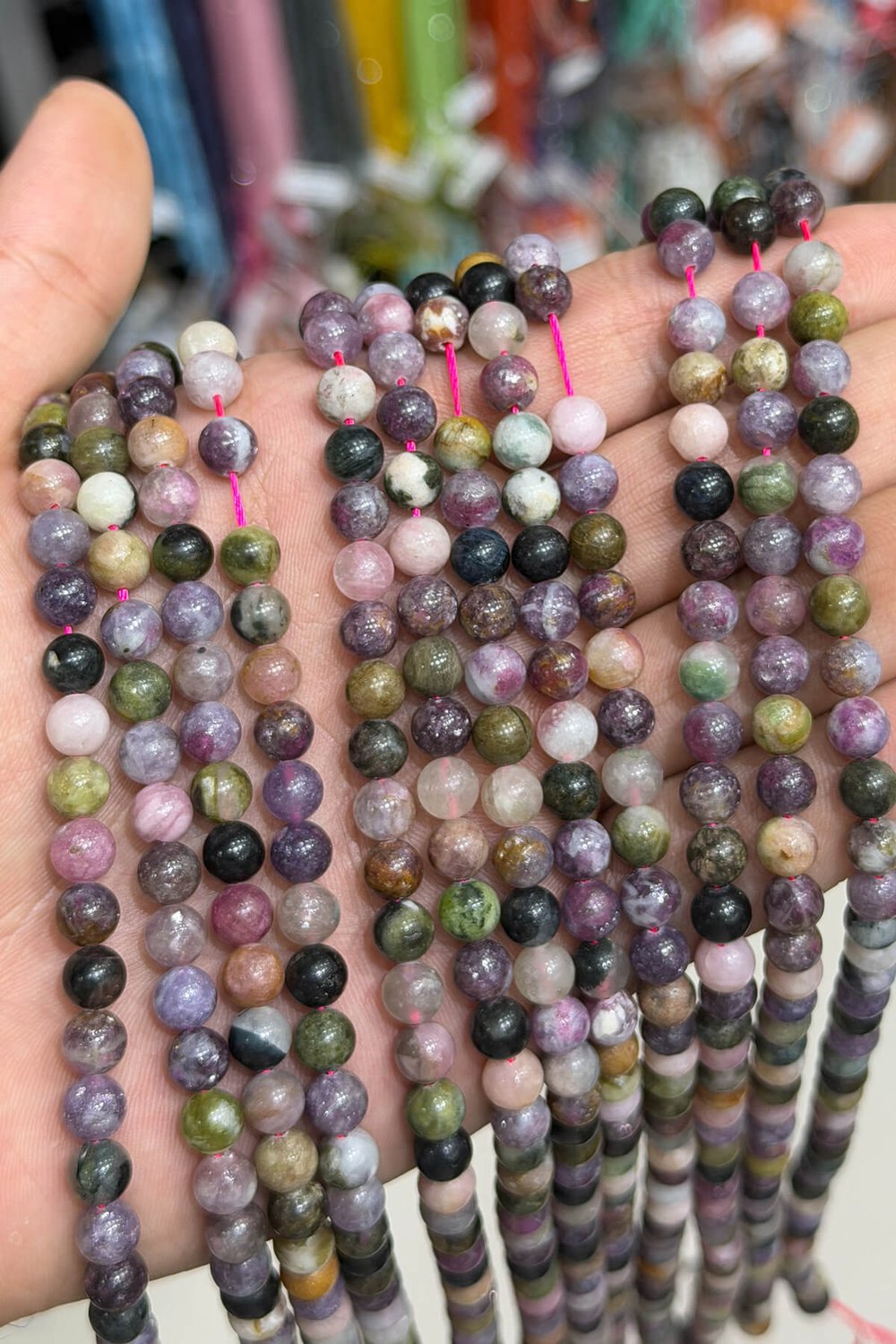 Turmalin Taşı Küre Kesim Parlak Karışık 6mm Doğal Taş Dizi [AA]