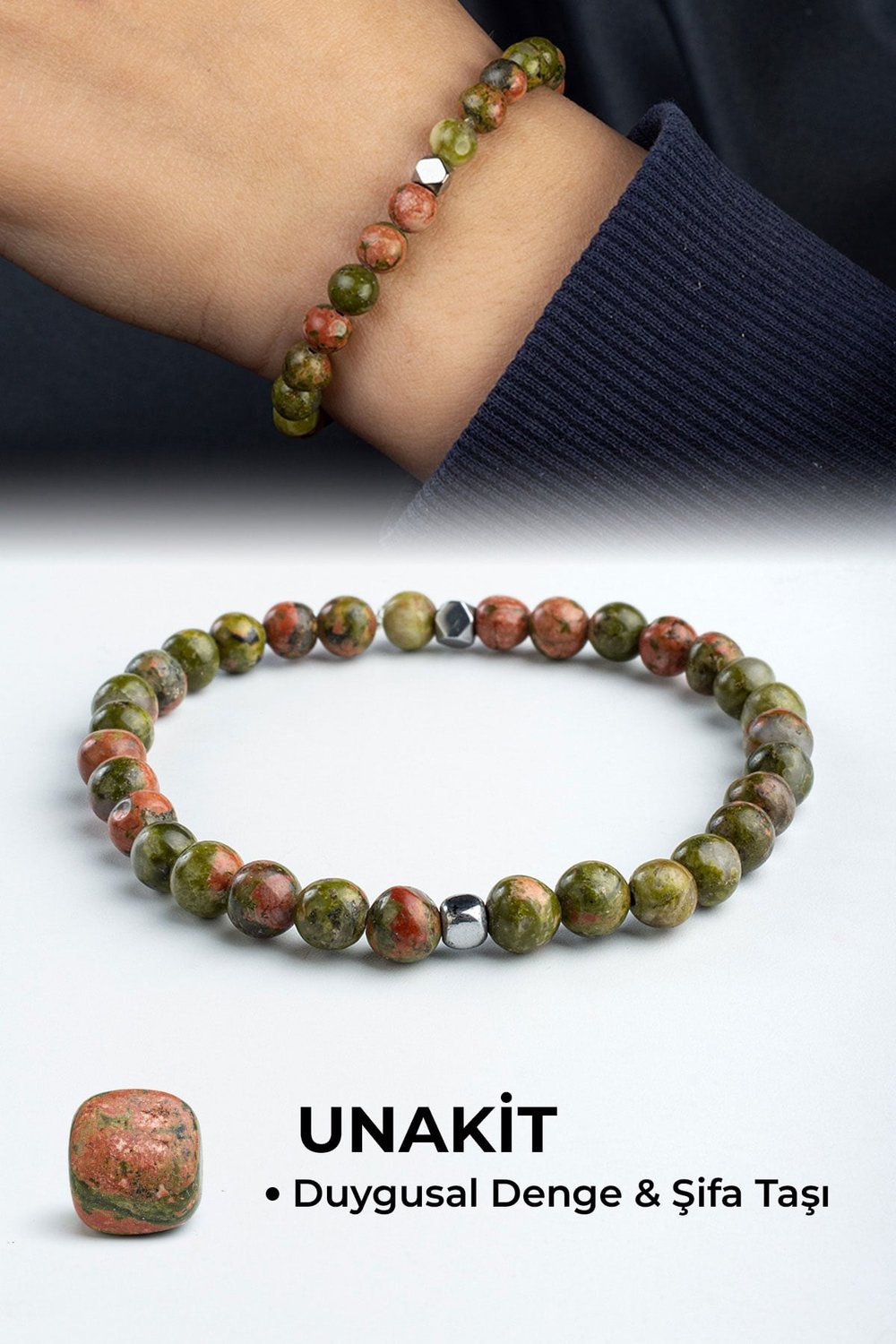 Unakit Doğal Taş Küre Kesim 6mm Bileklik