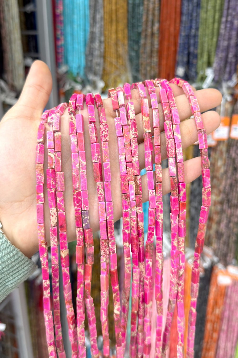 Varisit Taşı Dikdörtgen Kesim Parlak Pembe 4x13mm Doğal Taş Dizi [B]