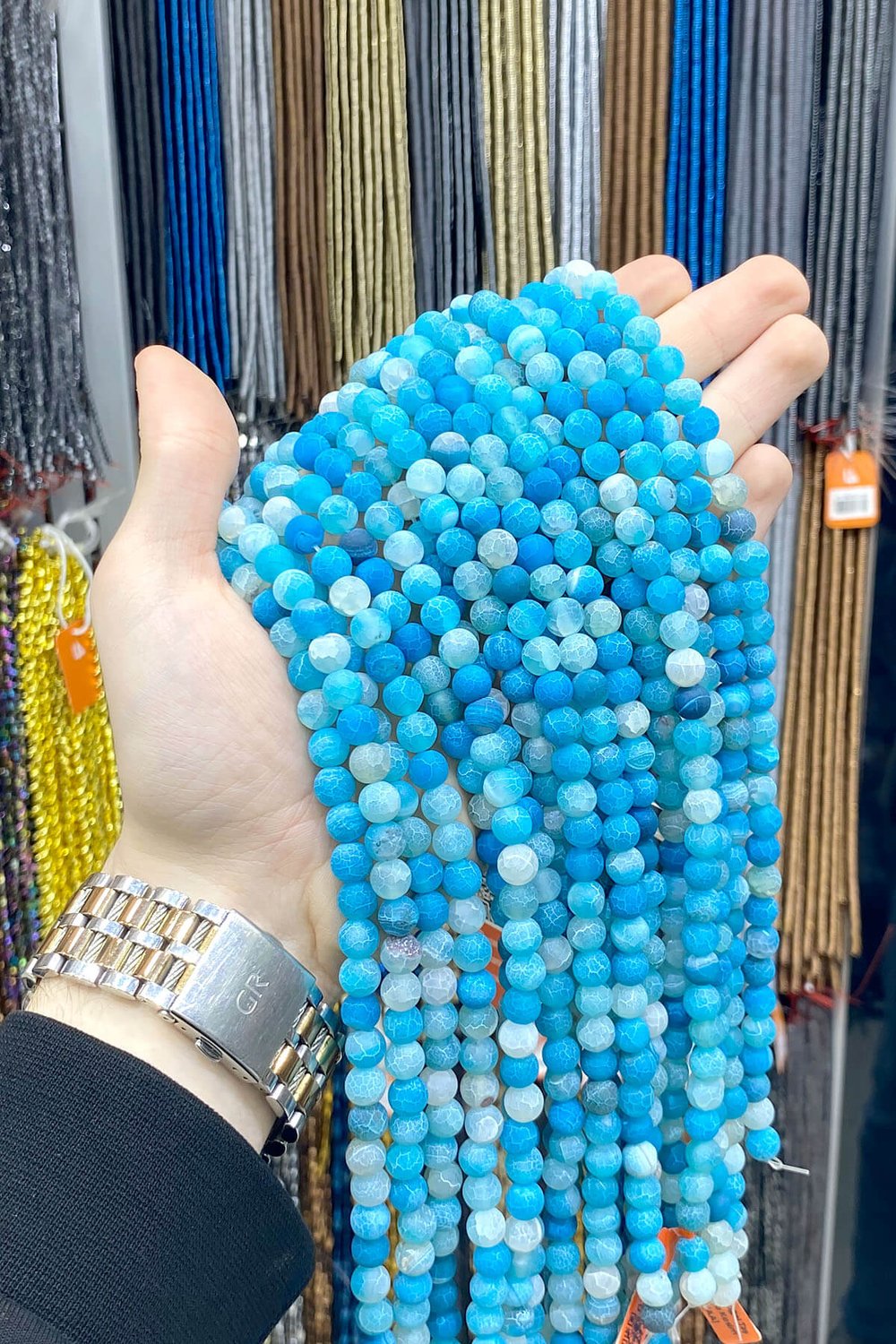 Cancer Agate Natural Stone Matte Blue Globe Cut 8mm String Of Beads