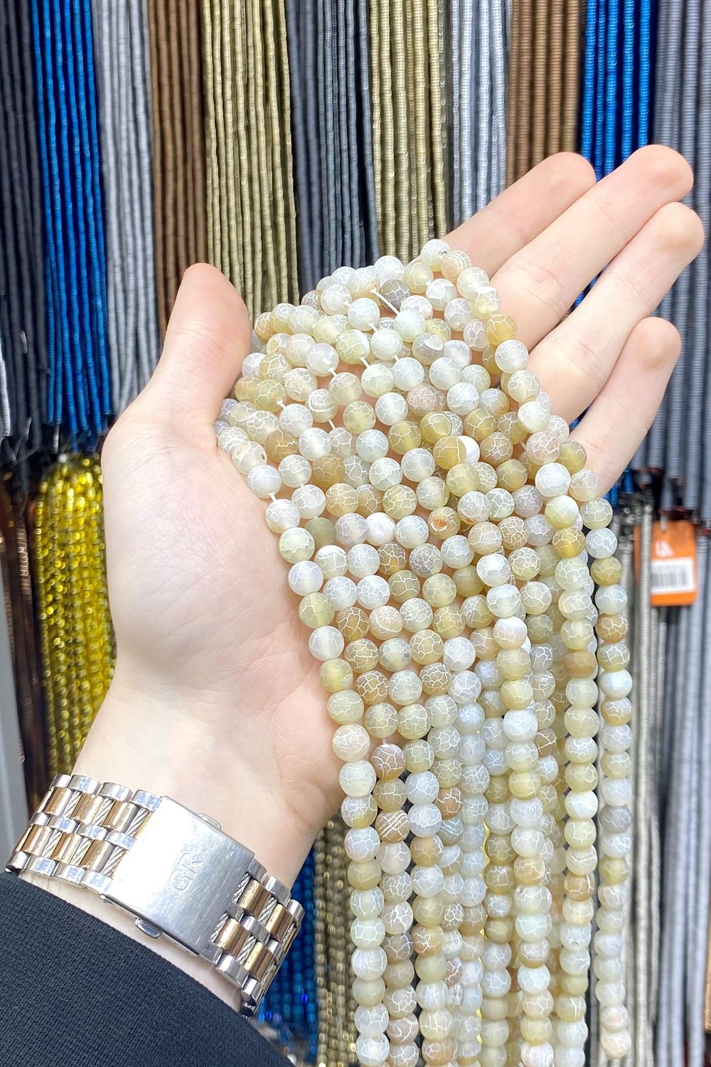Yengeç Akik Taşı Küre Kesim Mat Sarı 8mm Doğal Taş Dizi [AA]