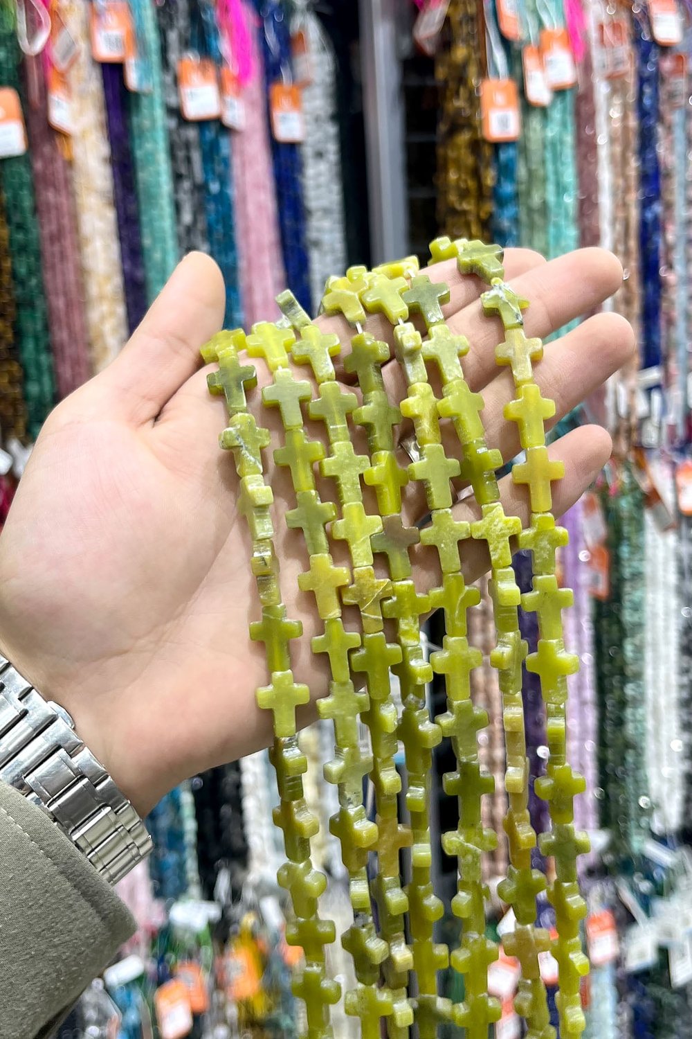 Yeşim Doğal Taş Parlak Haç Kesim 12x16mm Dizi [AA]