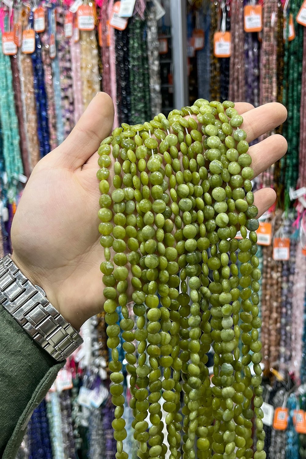 Jade Stone Disc-Cut Shiny Green 8mm Bead Strand [AB]