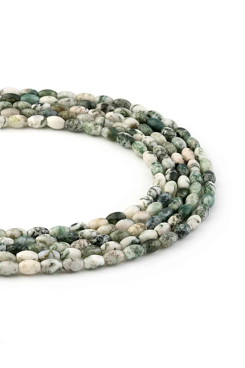 Mossy Agate Natural Stone Barley Cut 4x6mm String Of Beads