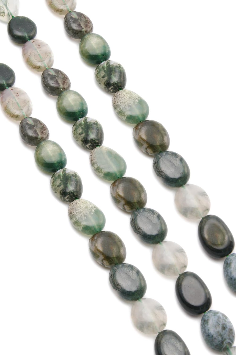 Mossy Agate Natural Stone Tumbler Cut 6x8mm String Of Beads