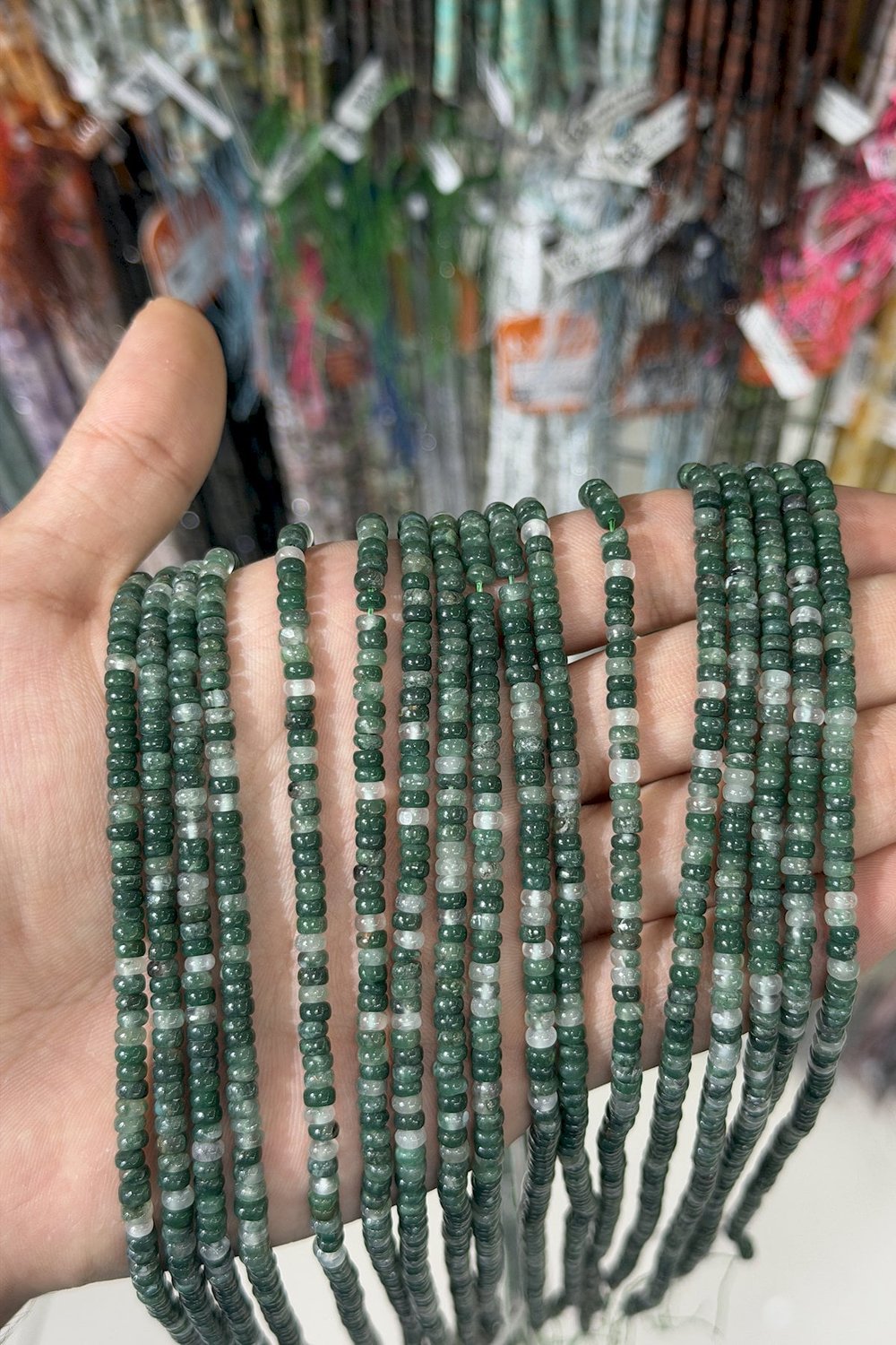 Yosunlu Akik Taşı Rondela Kesim Parlak 2x4mm Doğal Taş Dizi