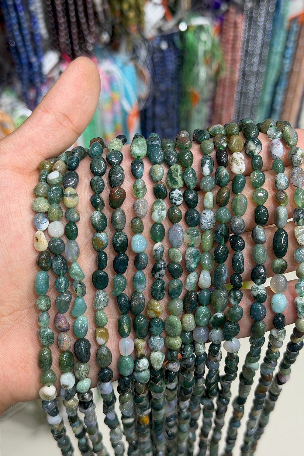 Mossy Agate Natural Stone Tumbler Cut 6x8mm String Of Beads