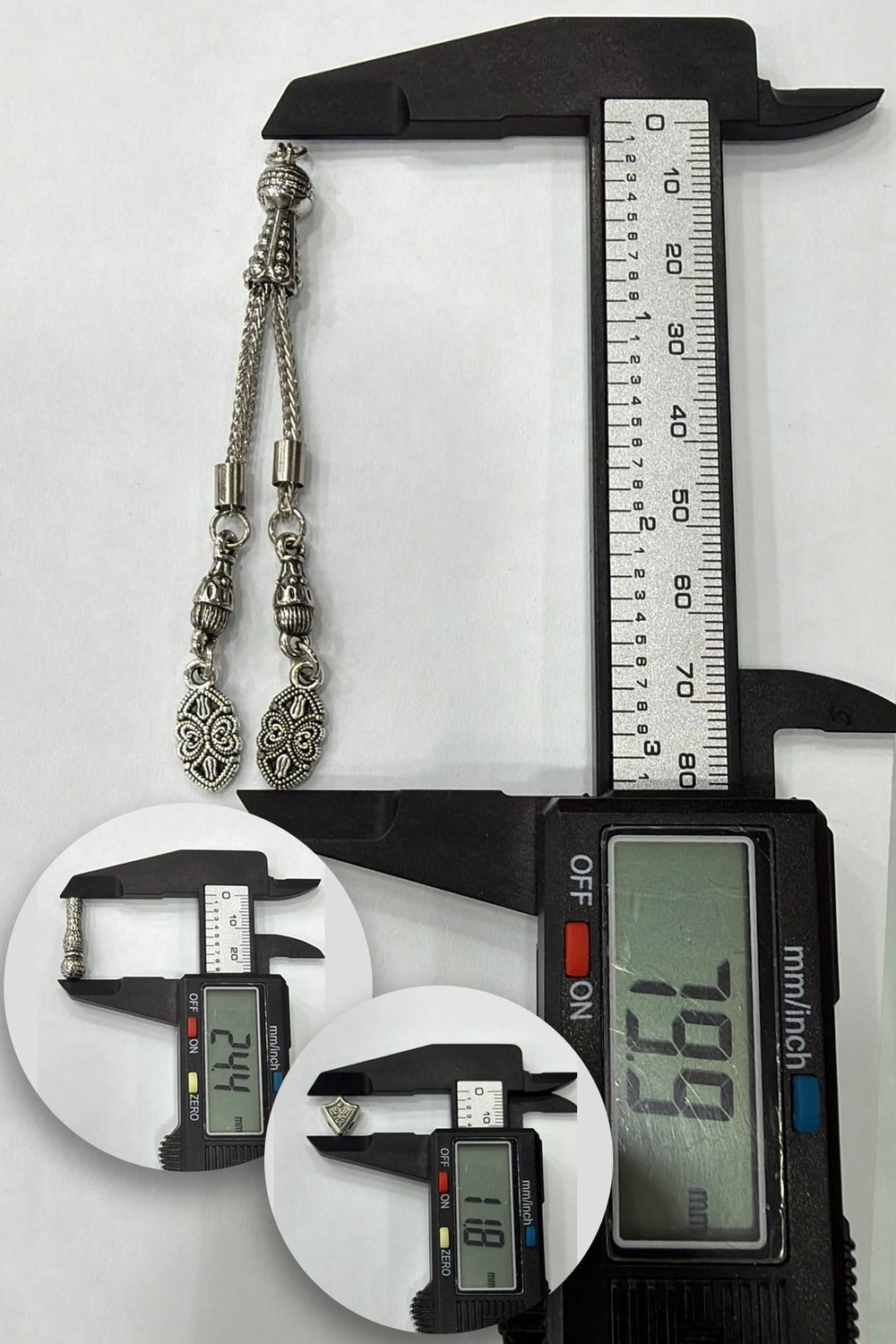 Zamak Çift Zincir Gümüş Tesbih Püskülü 5 Adet