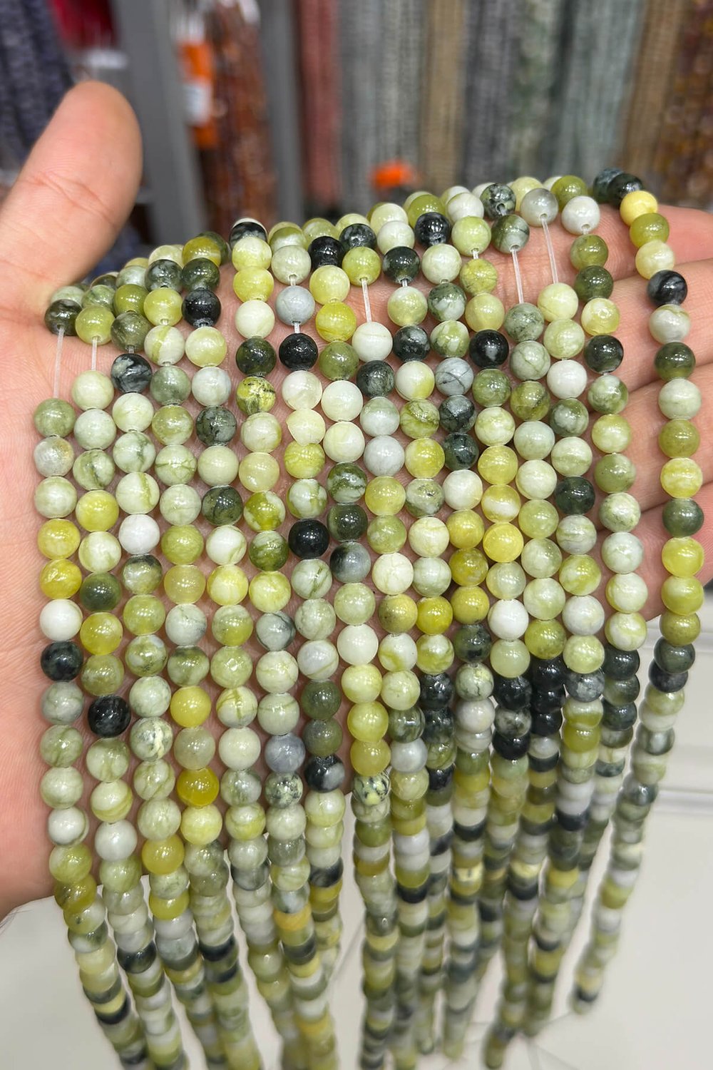 Zebercet Taşı Küre Kesim Parlak Yeşil 6mm Doğal Taş Dizi [AB+]