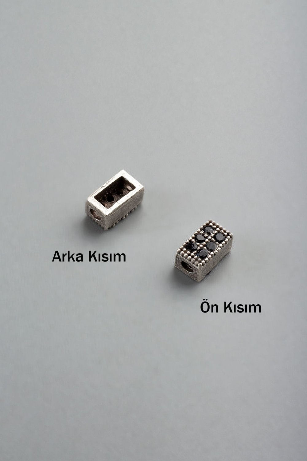 Zirkon Antik Gümüş Dikdörtgen Tek Delik Aparat 3x5mm