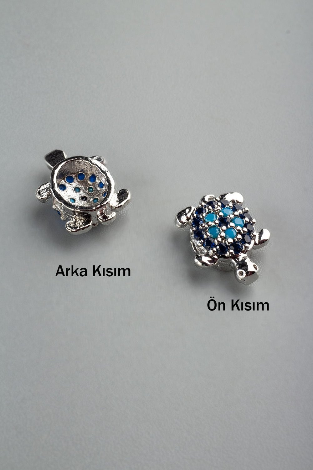 Zirkon Antik Gümüş Kaplumbağa Tek Delik Aparat 7mm
