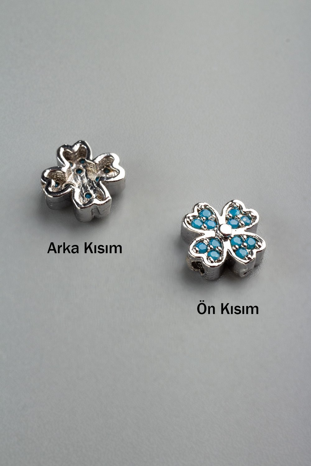 Zirkon Antik Gümüş Yonca Tek Delik Aparat 9mm