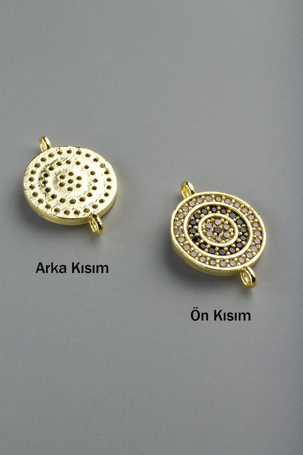 Zirkon Gold Yuvarlak Nazar Turkuaz Laci 19mm Takı Aparatı - 5 Adet